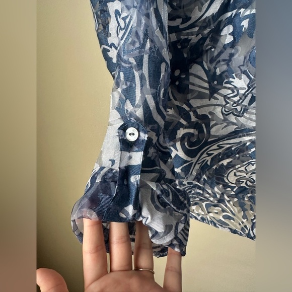 Vintage Choices Women’s Blue White Linen Blend Blouse Size XL - Picture 2 of 8